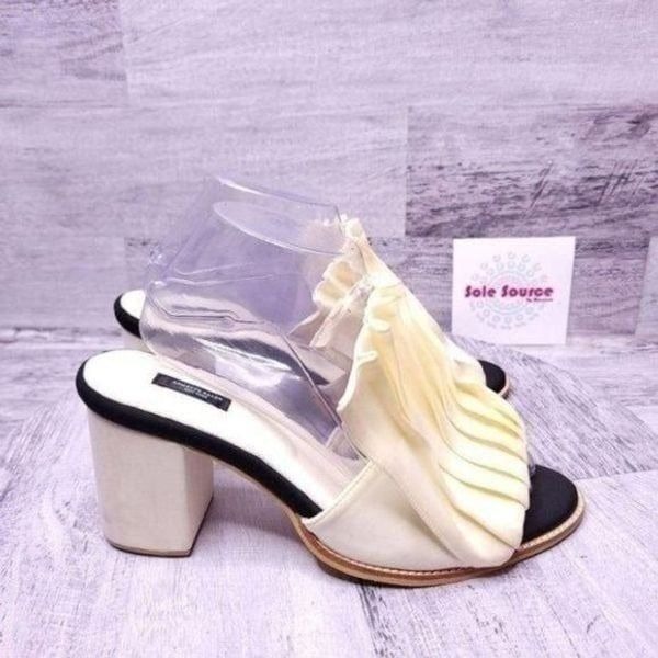 Angelys Balek Accordion Pleated Top Dress Mule Slides Cream sz 41 Women's sz 10