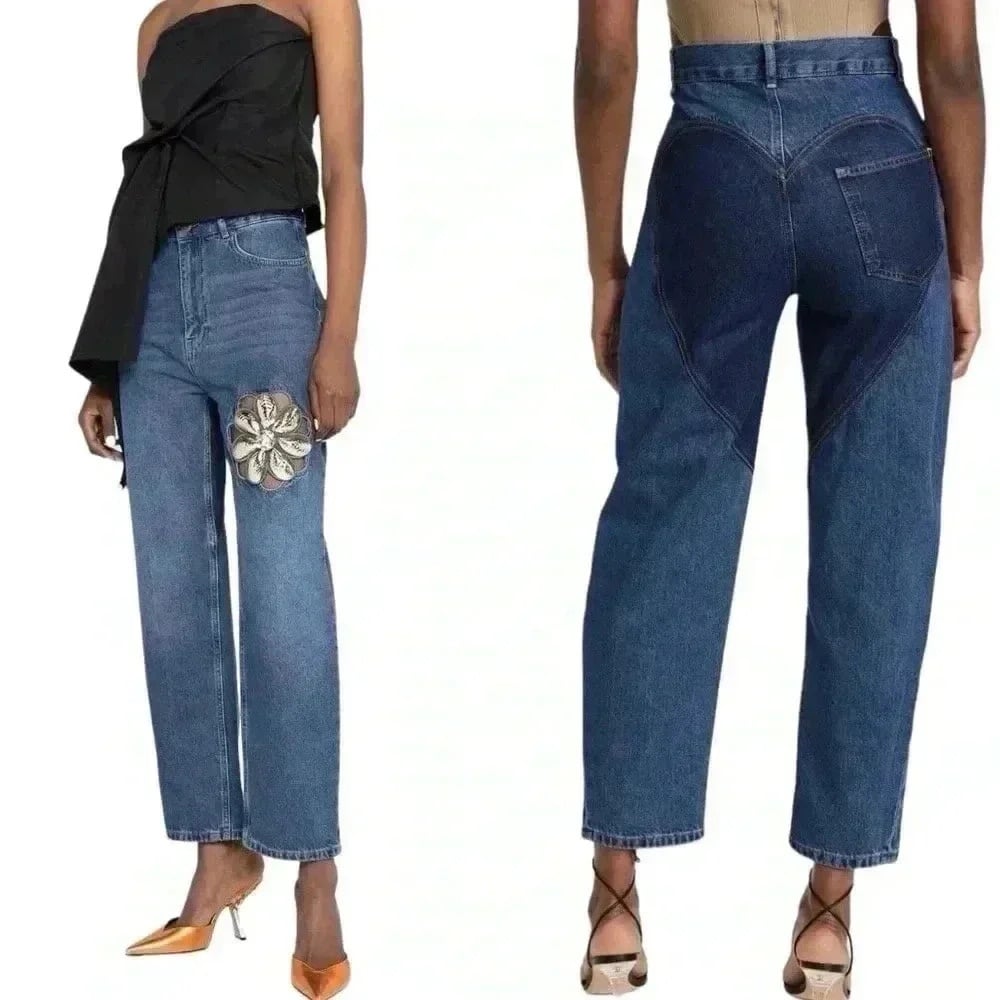 AREA JEANS WOMENS 28 FLORAL CUTOUT HIGH-RISE STATEMENT DENIM TAYLOR SWIFT STYLE