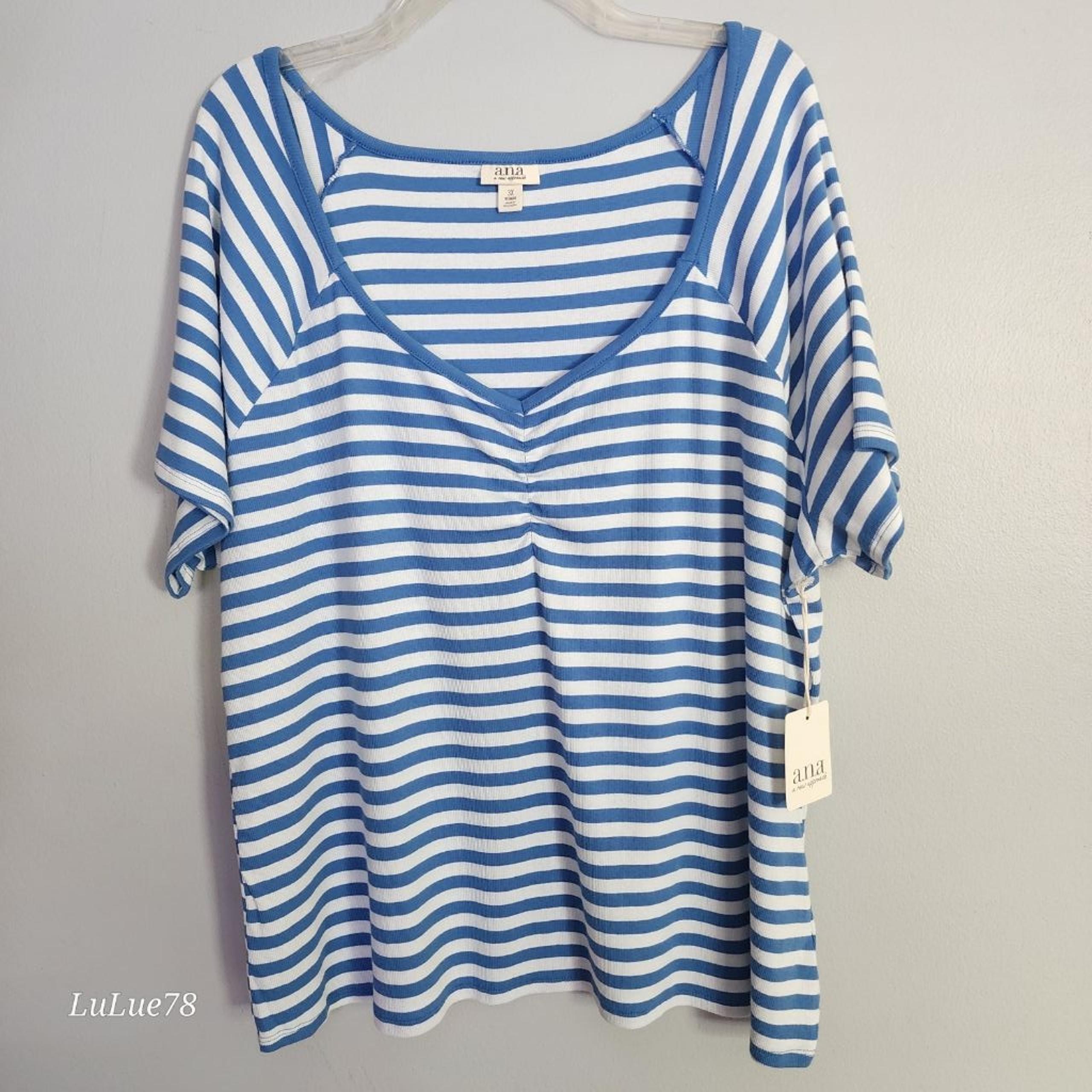 Women's Ana Striped T-Shirt Size 3X Blue and White