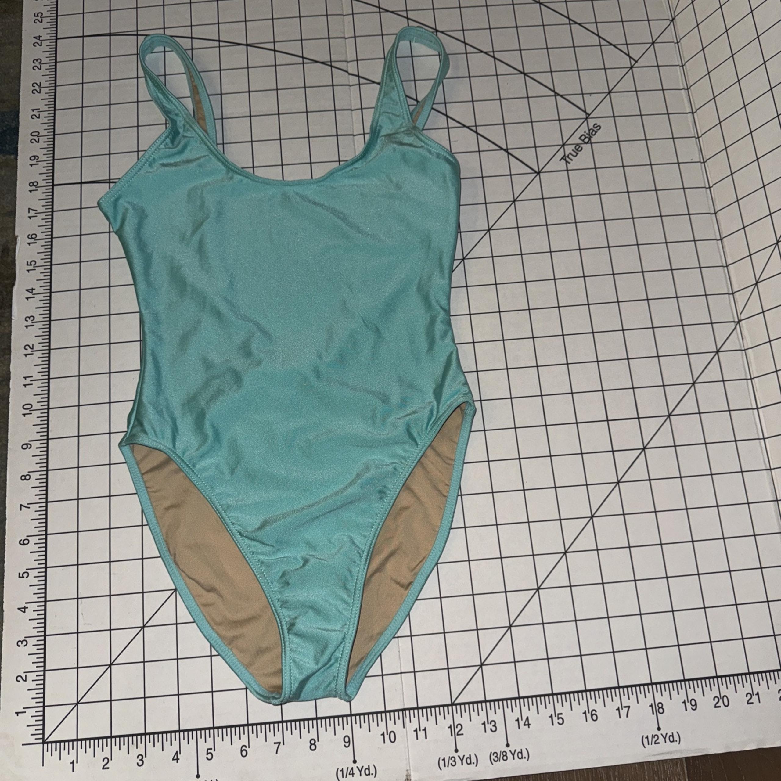 New American Apparel Teal Blue Sz Small Plunge Back Hi One Piece Swimsuit Rare