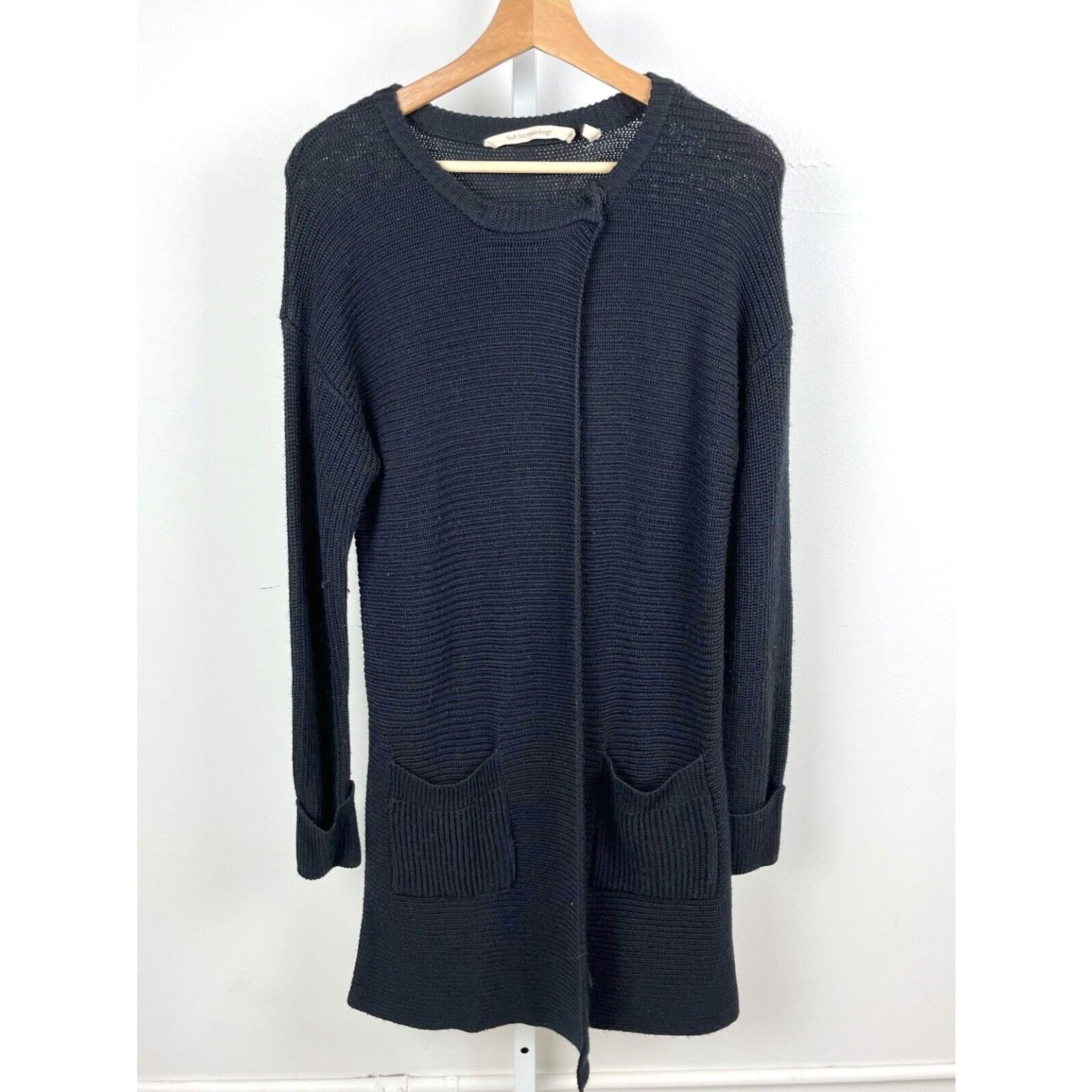 SOFT SURROUNDINGS Marcella Ribbed Knit Cardigan Tunic Sweater Wool Blend Black S