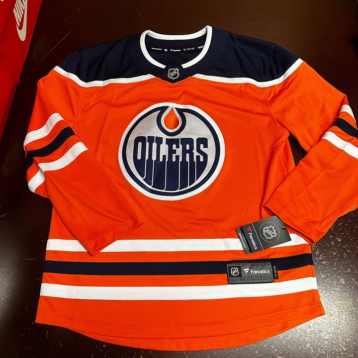 Fanatics Mens Orange Edmonton Oilers Long Sleeve Breakaway NHL Hockey Jersey M