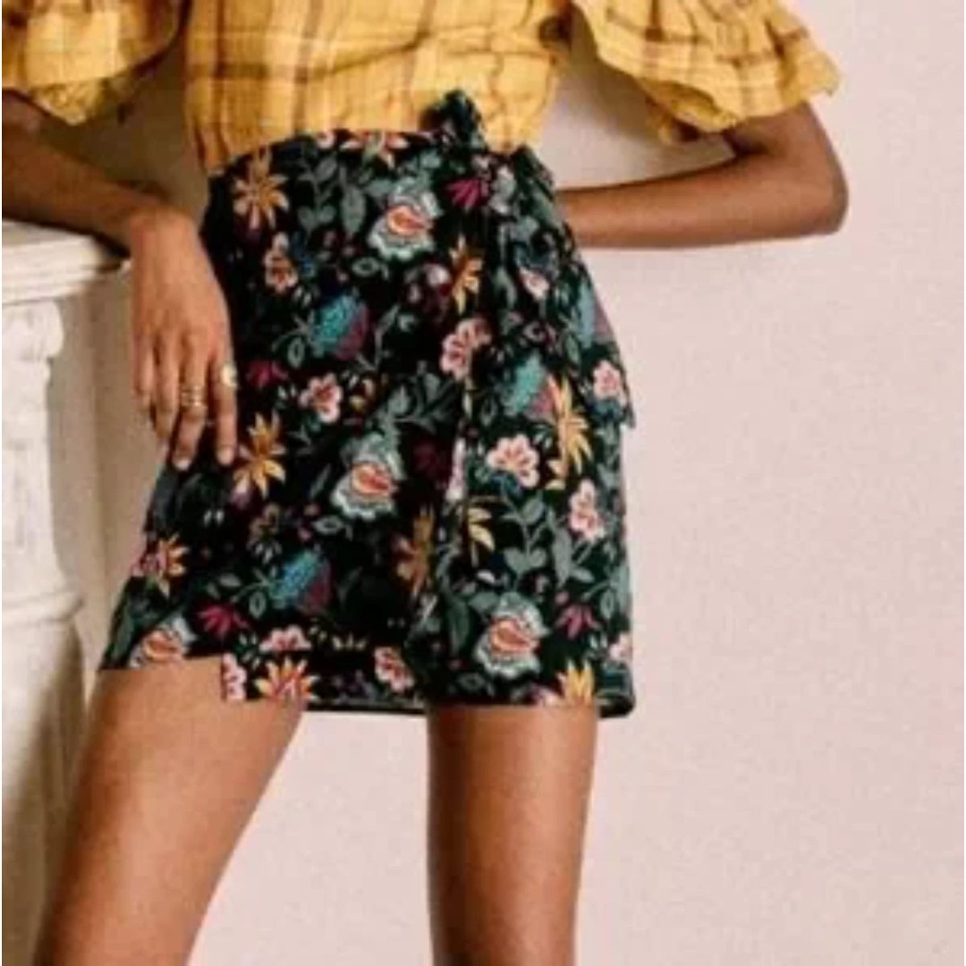 NEW Sézane Lola Wrap Jupe Skirt Floral Black Noir Linen Mini M FR 38 / US 6 NWT!