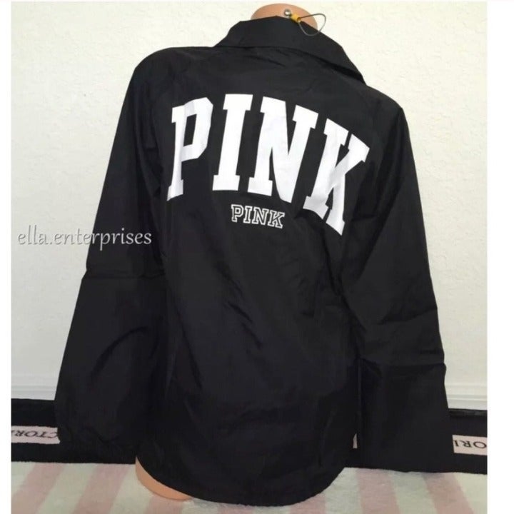 VS Pink XS Black Snap Up Coach Jacket