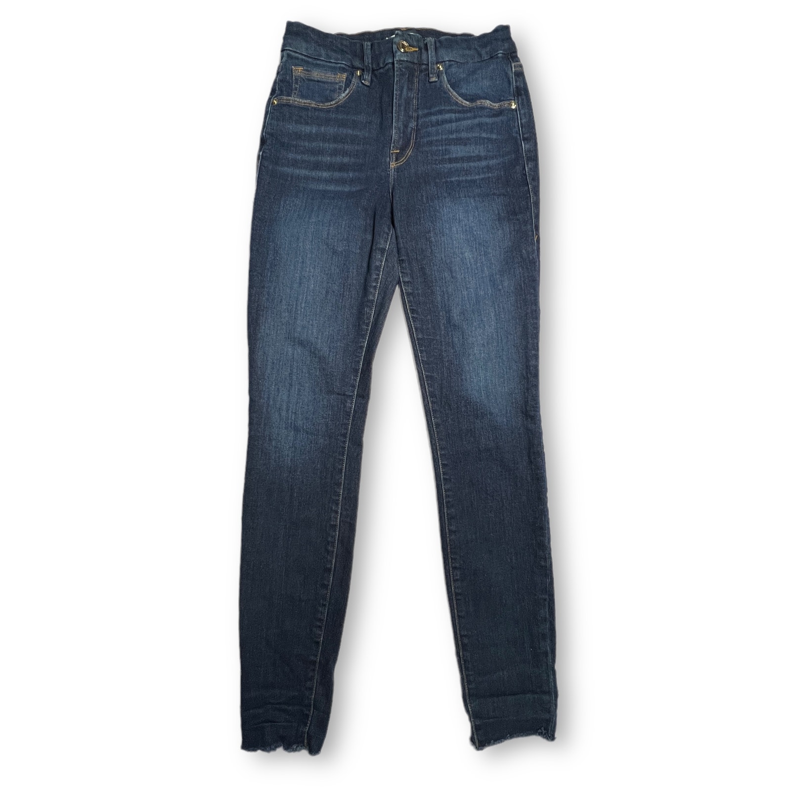 Good American Good Legs High Rise Skinny Jeans Raw Hem SIZE 4 Blue Denim 27