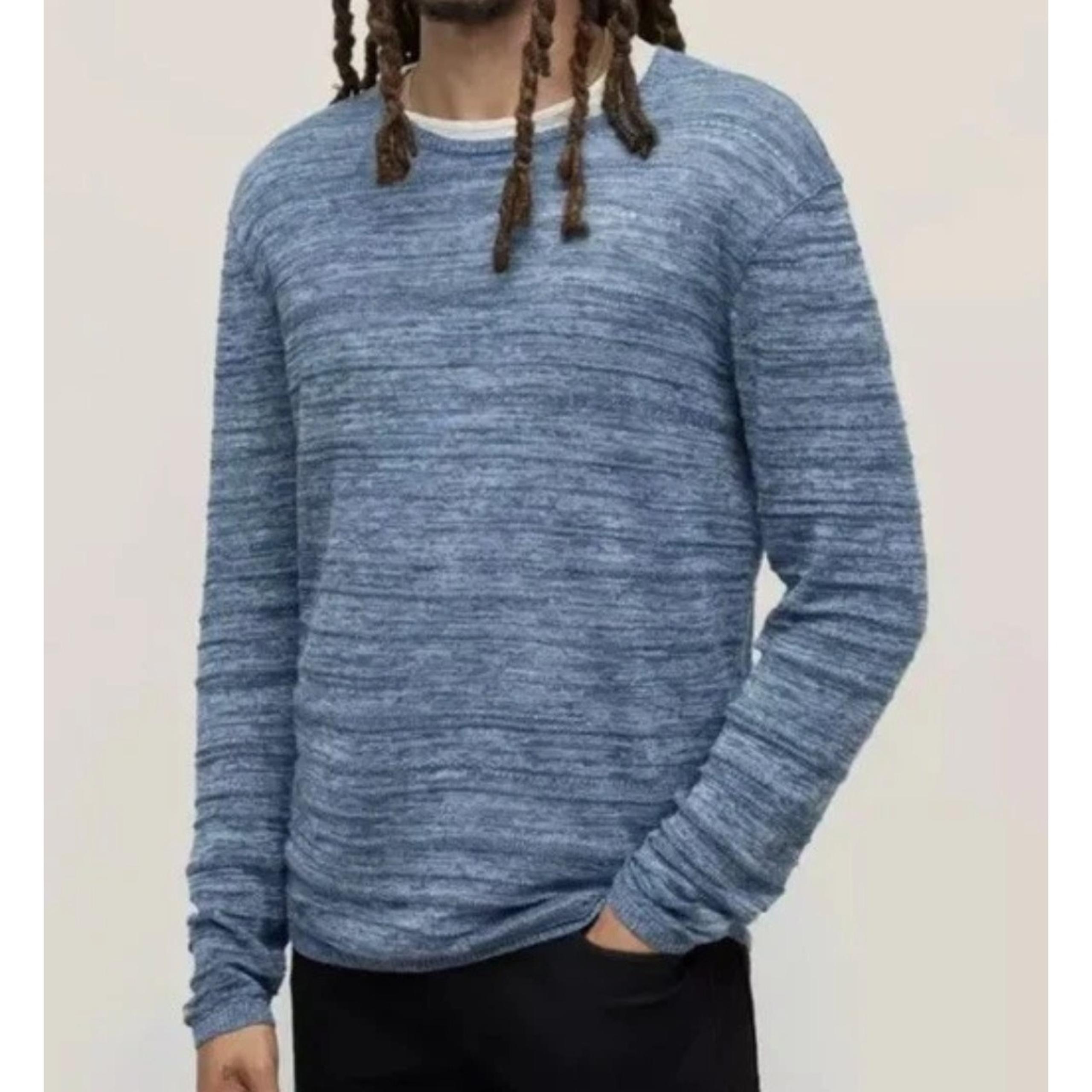 NEW! John Varvatos Men's Erik LS Linen Blend Crew Sweater Dutch Blue Sz XL $188