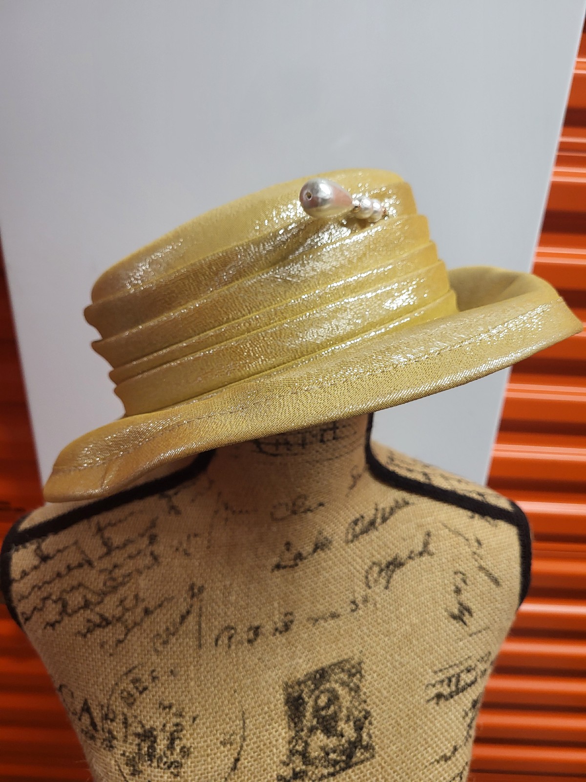 Vtg. Jack McConnell Boutique Gold Hat with Pin