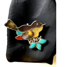 Vintage Sterling Silver Signed Eva Etsate Zuni Pin Pendant
