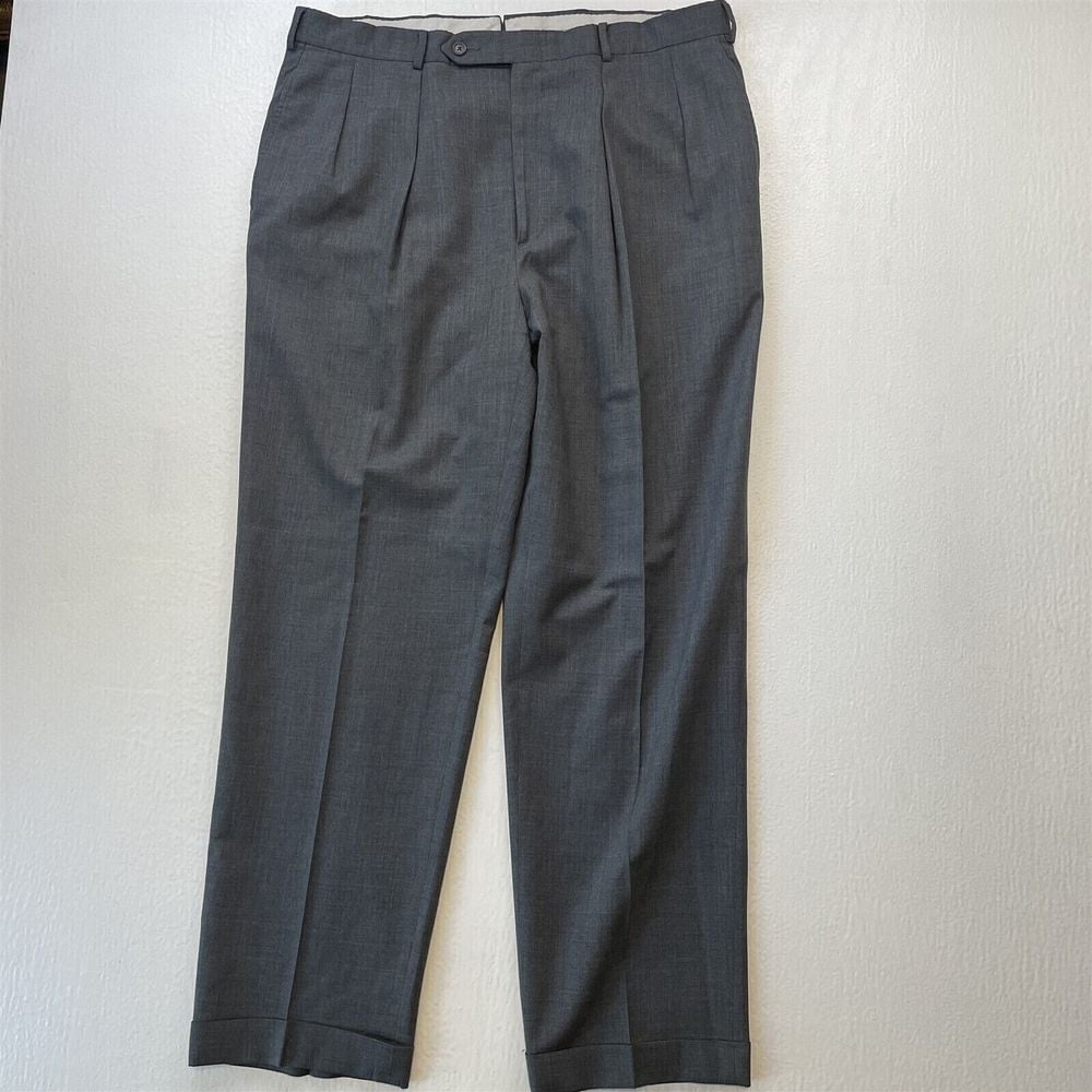 Vtg Corbin 36x32 Gray Superfine Wool USA Made Pleated Mens Dress Pants