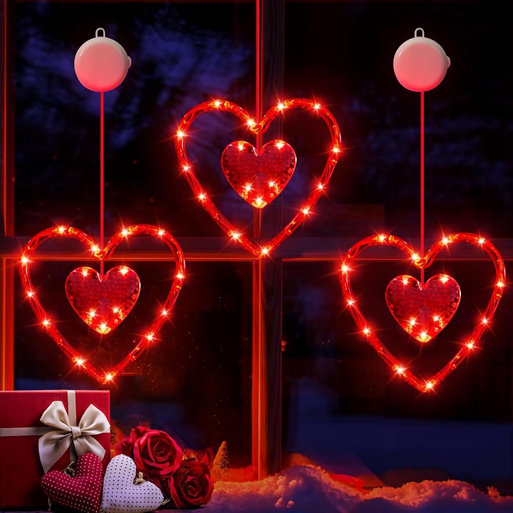 3 Pack Valentines Day Window Lights Decorations with Timer
