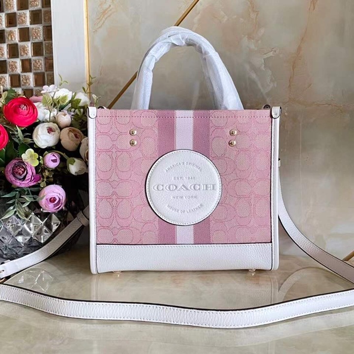 Dempsey 22-inch signature jacquard tote with Coach patch and heart charm