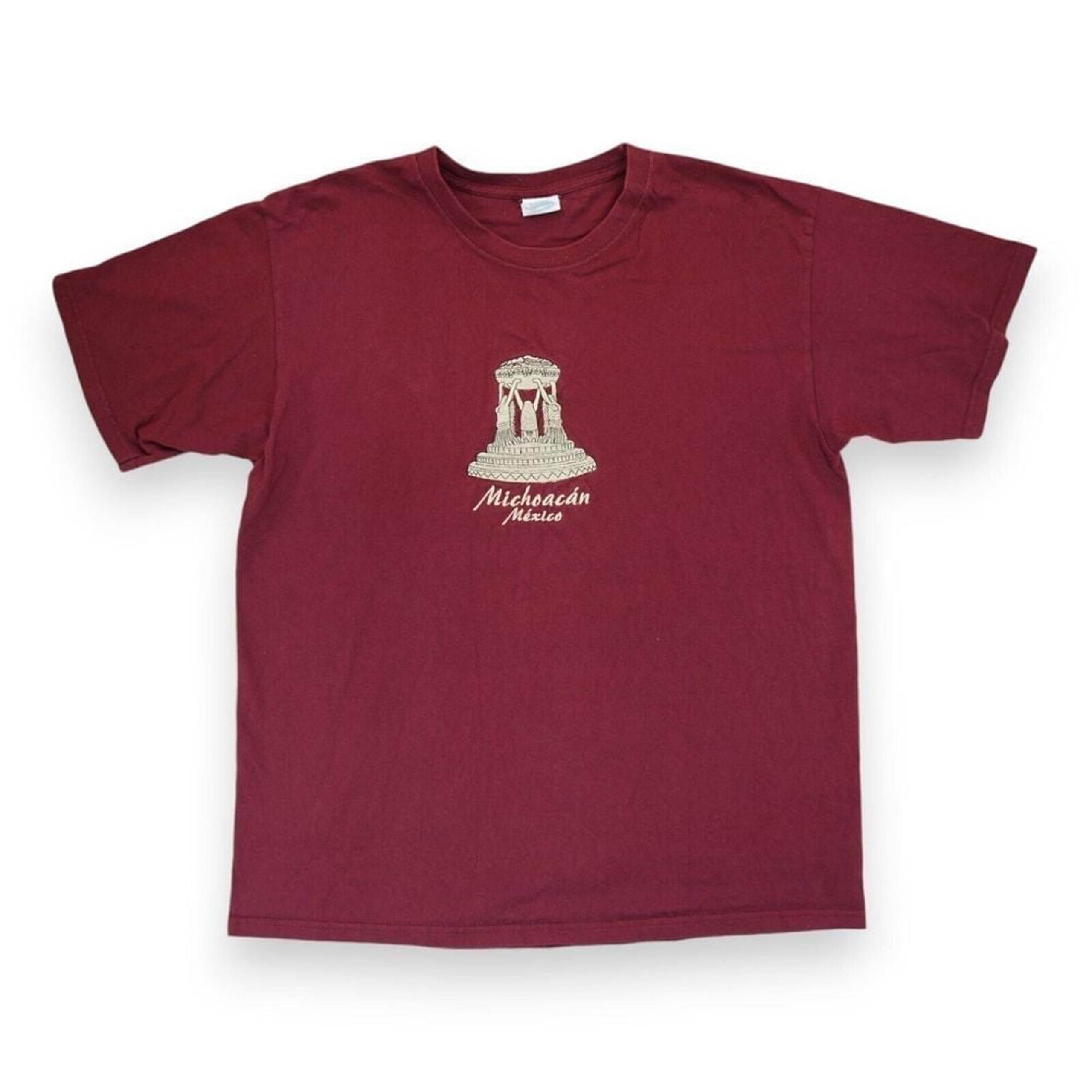 Yazbek Men's T Shirt Michoacan Mexico Embroidered Red Size Large Heavyweight