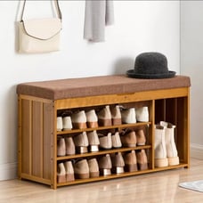 Premium Bamboo Wood Shoe Rack Bench