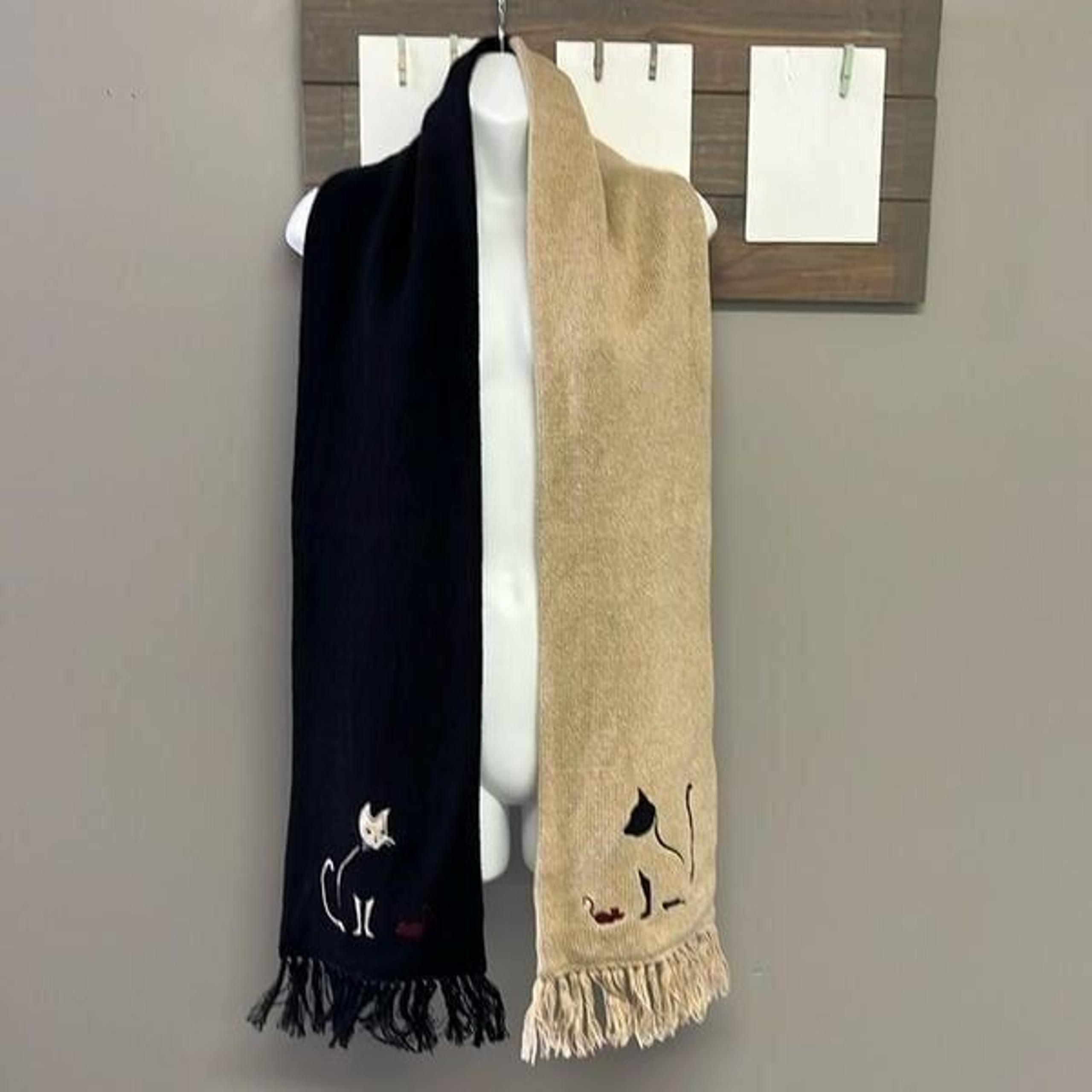 Christopher & Banks Ramie Cotton Blend Cat Winter Scarf w/ Fringe 76” by 7.75”