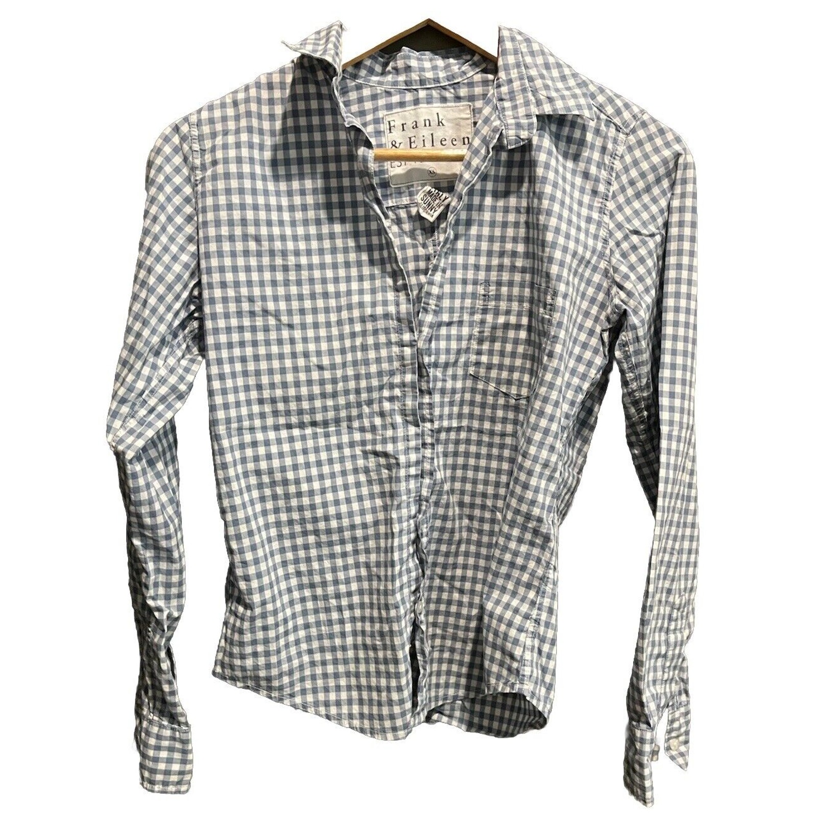 Frank & Eileen Blue Gingham Check Barry Tailored Button-Up Women's Top Size XS