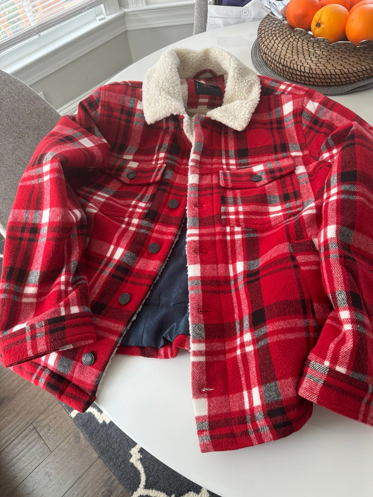 Lucky Brand Shirt Jacket Men's L Flannel Long Sleeve Sherpa Red Plaid Buffalo