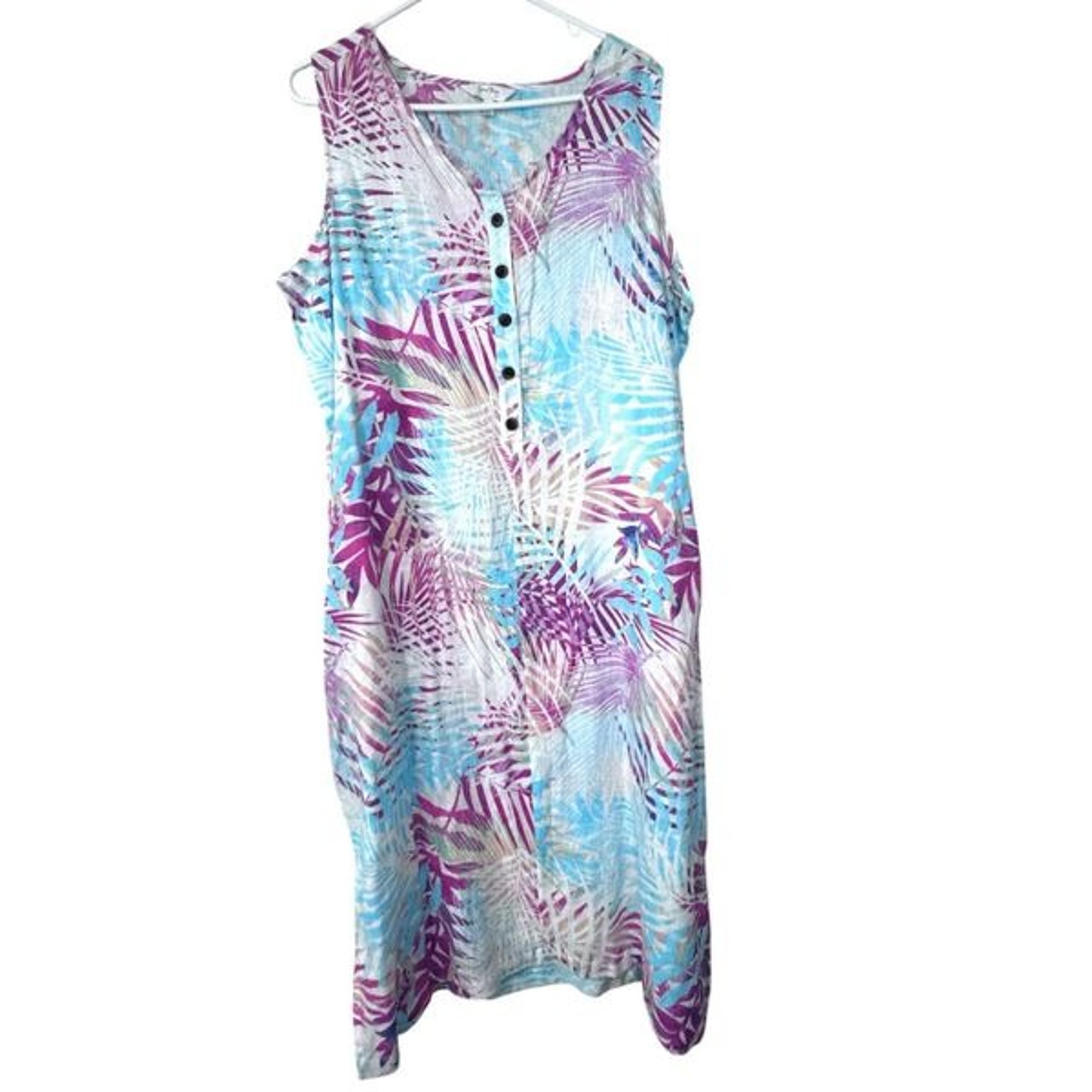 Linen Blend Bright Floral Tropical Maxi Dress Coverup Size XL
