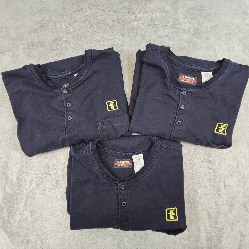 Bulwark FR Henley Shirts Men's 3XL Dark Blue Cat 2/2112 Work Wear Lot of 3