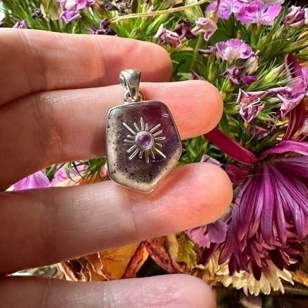 Sun - Natural Super Amethyst 23 Sterling Silver Pendant