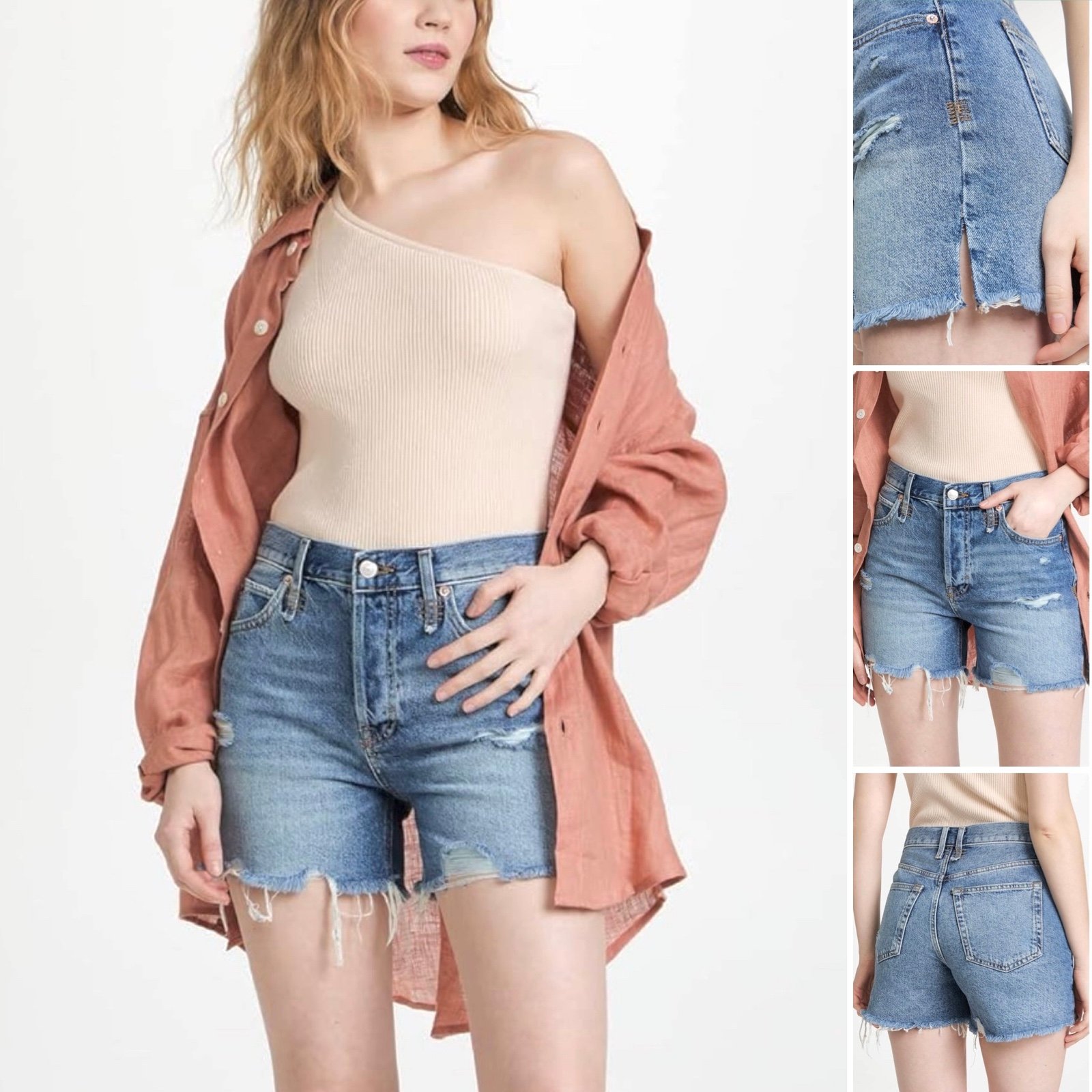 FREE PEOPLE Short Denim Makai Cut Off Distressed Shout & Twist Buttons Closure