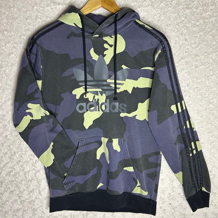 Adidas Originals Men’s Size Small Camo Trefoil Hoodie Green Black & Purple Camo