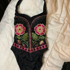 Vintage Floral Embroidered Swimsuit small