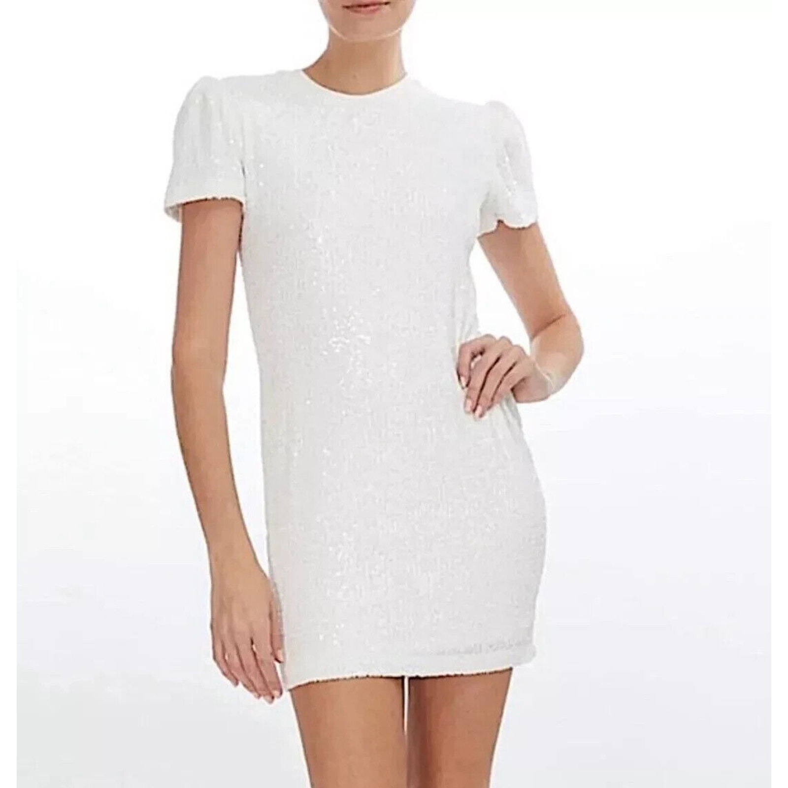 Generation Love Women's White Donna Sequin Puff Sleeve Lined Mini Dress Size S?