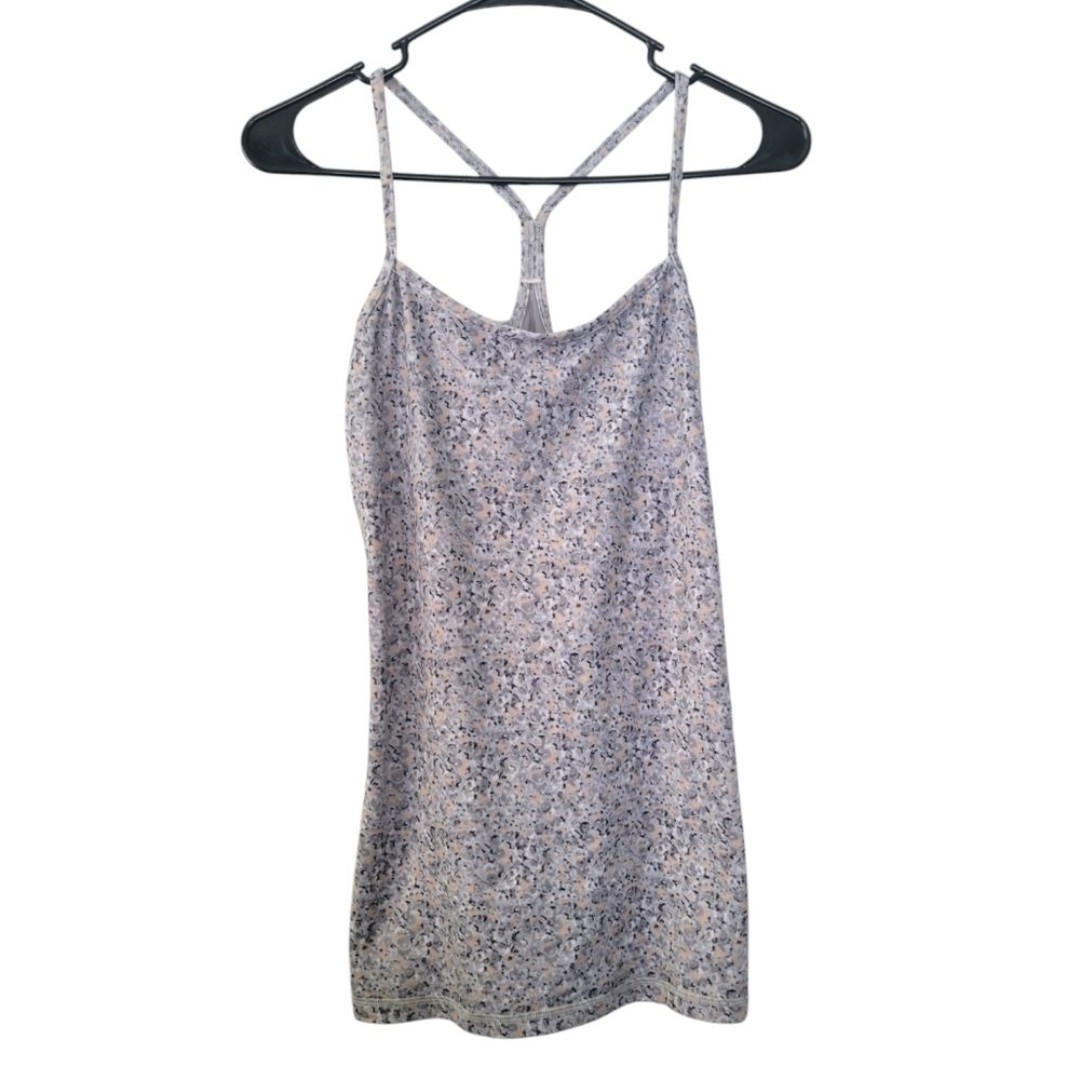Lululemon Power Y Luon Tank Top Petite Fleur Silver Spoon Grey Floral Print 8