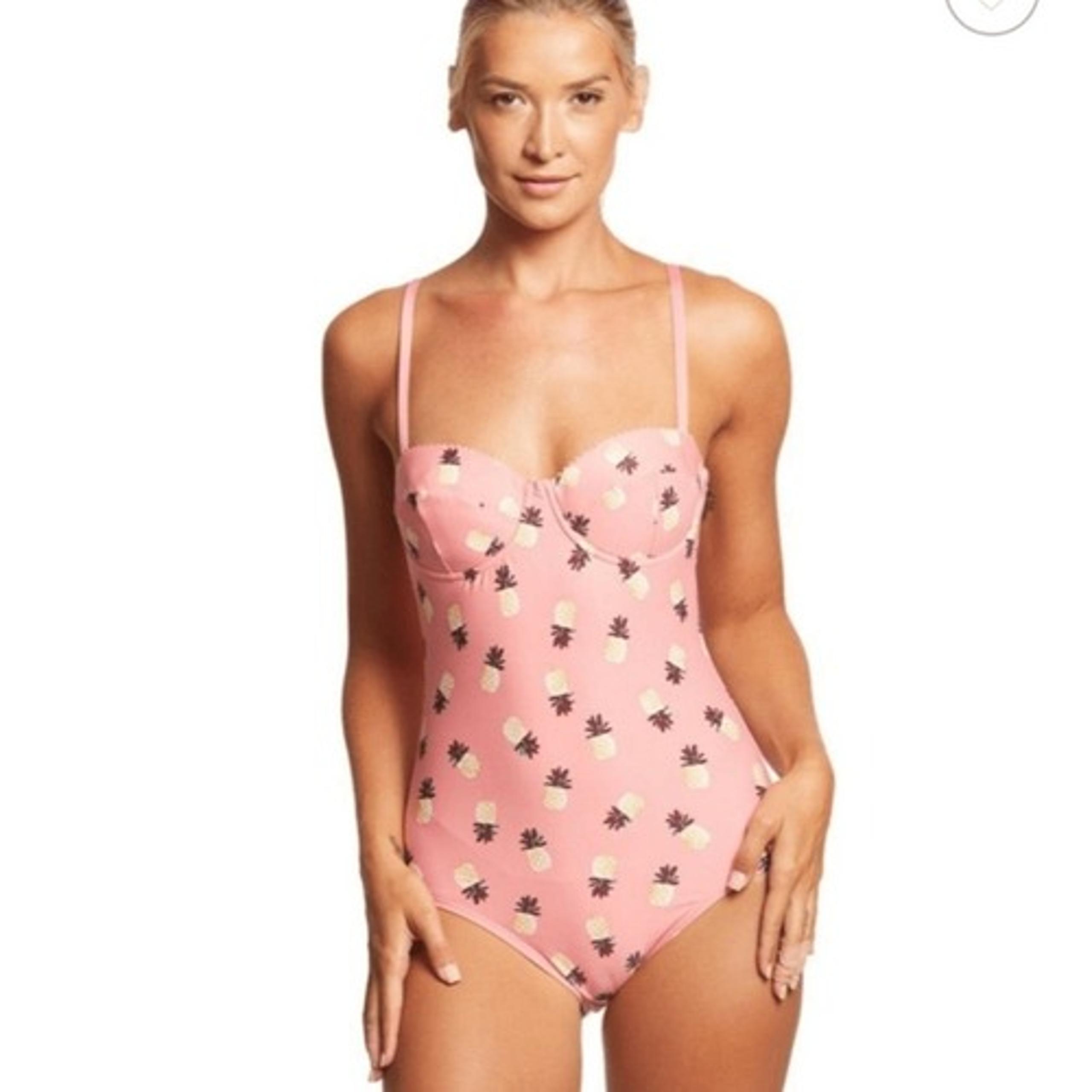 Kate Spade Laniakea Beach One Piece Apricot Pineapple Print Swimsuit NWT Small