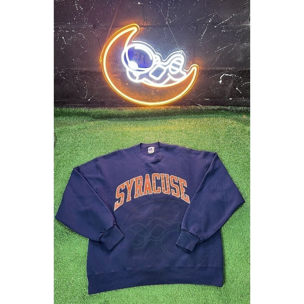 Vintage Russell Athletics Syracuse Crewneck Sweatshirt Blue Adult Sz LG USA Made