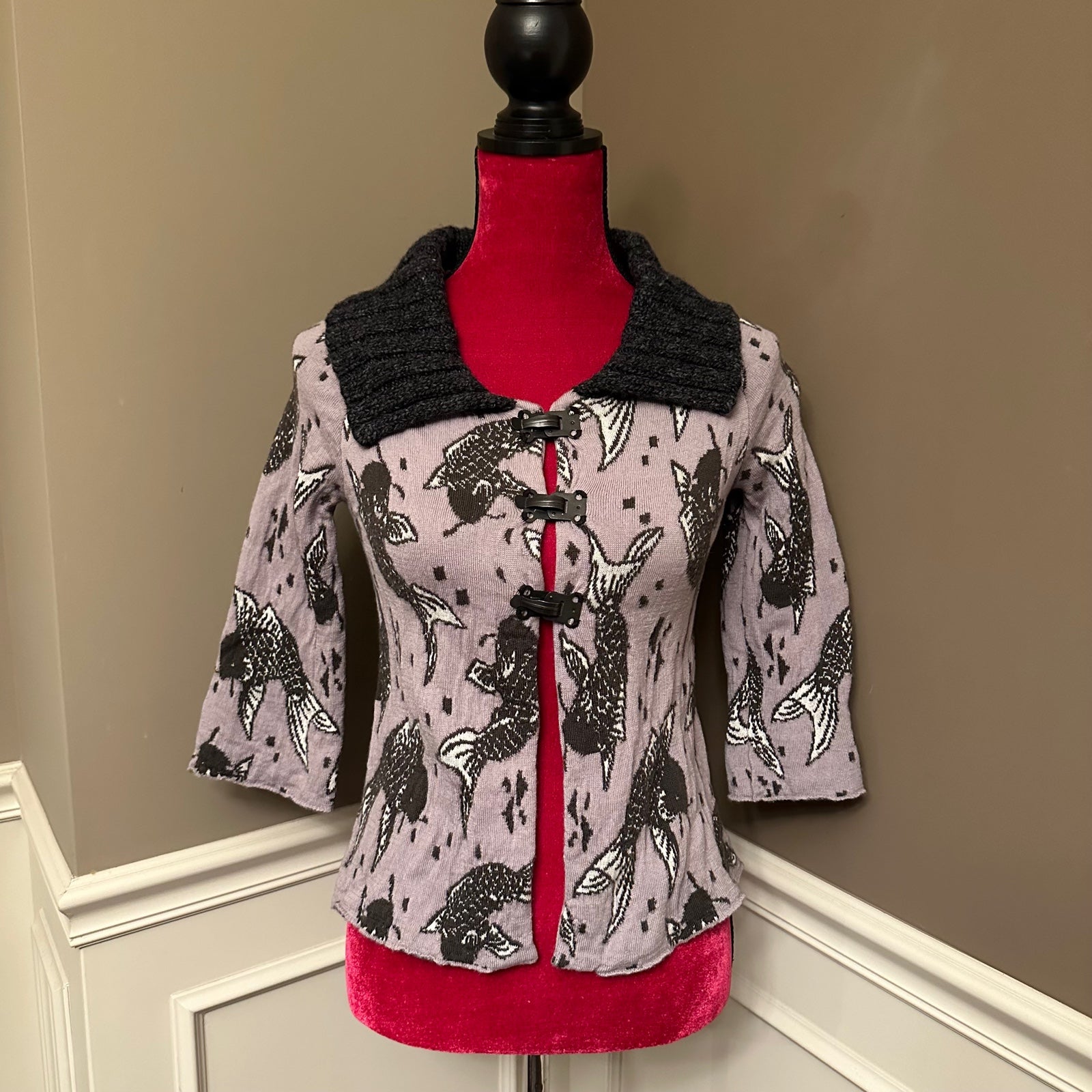 Anthropologie - Sleeping On Snow Koi Fish Cropped Sweater Jacket