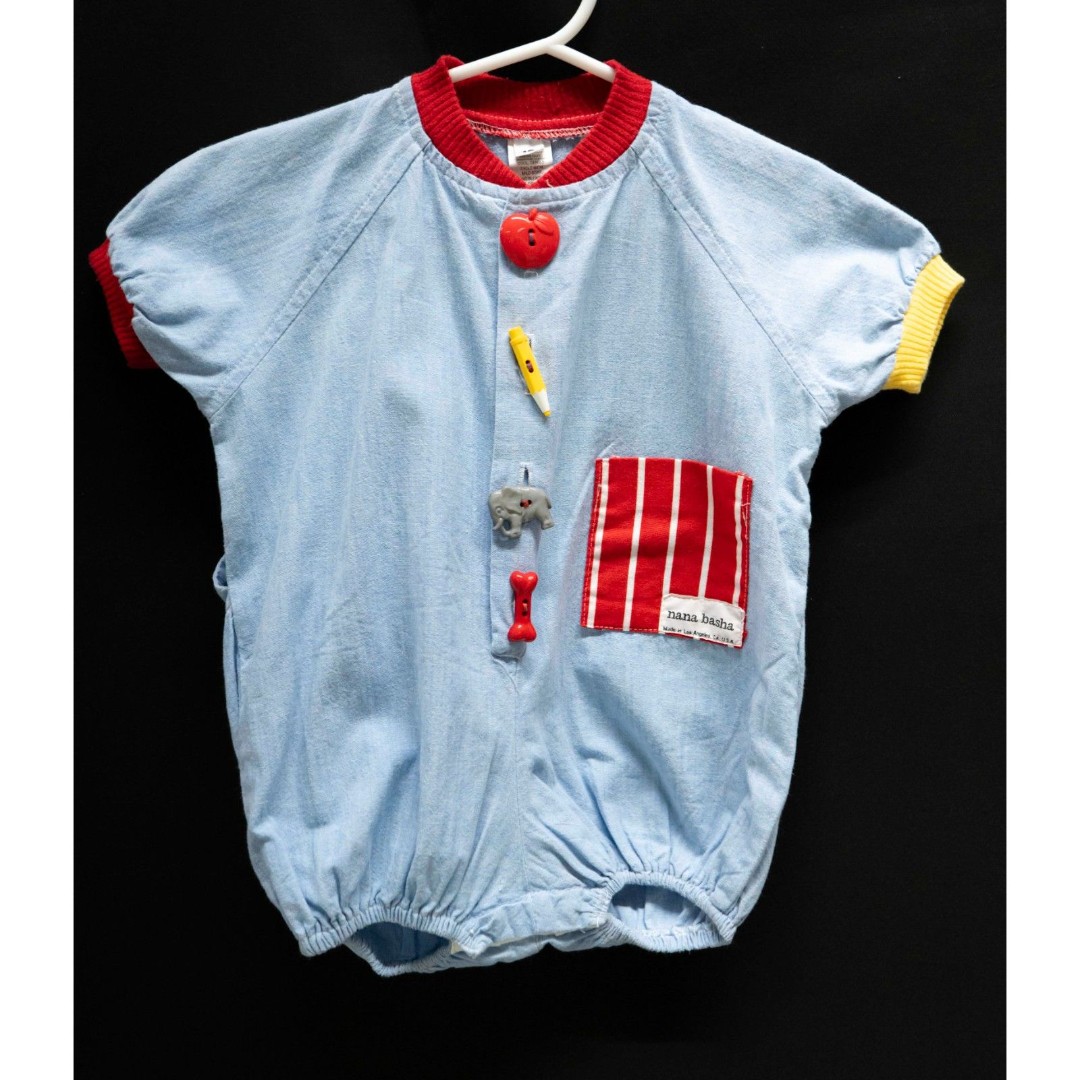 Vintage Nana Basha Cotton 1980's Cool Buttons Baby Onesie Romper Outfit 12mo