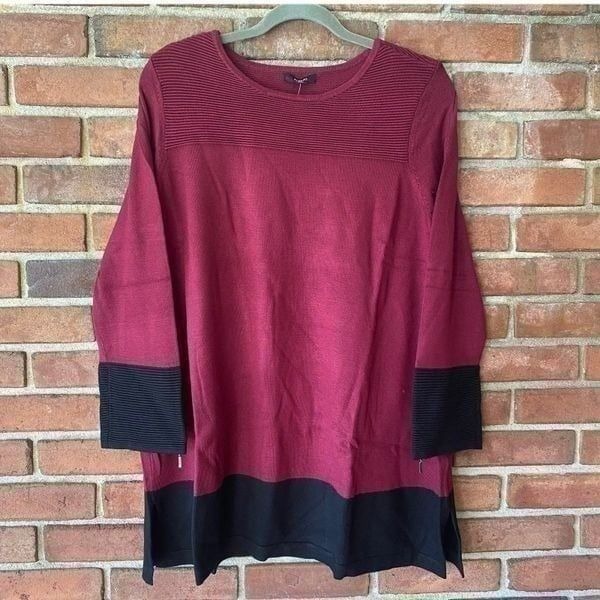 Alfani Ribbed Tunic Sweater Magenta Black Large
