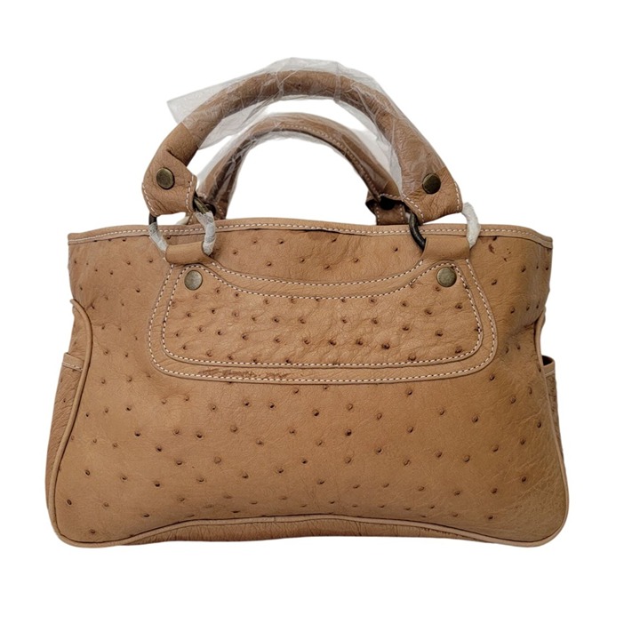 THE PERFECT BAG COMPANY Genuine Ostrich Tan Leather Handbag With Dual Handles