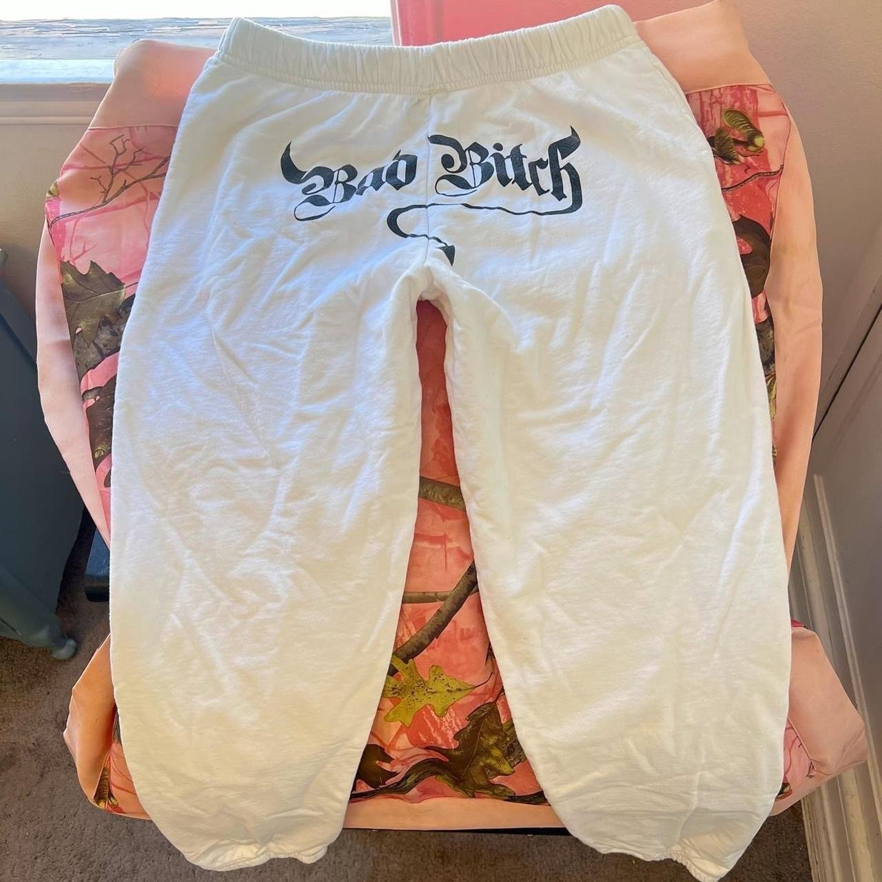 “bad bitch y2k white printed backside letters sweatpants / joggers