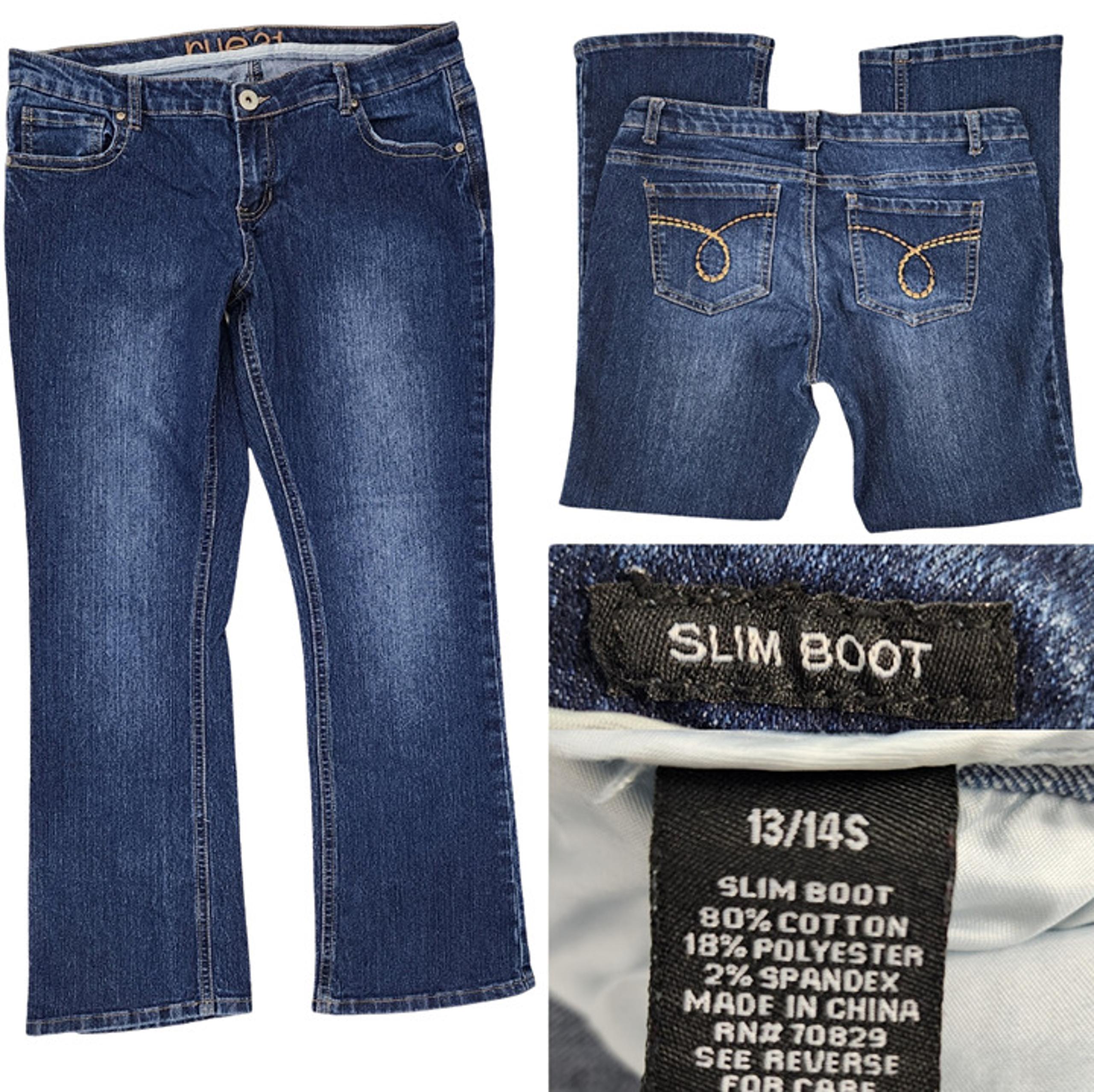 Rue 21 Slim Boot Jeans Womens Junior 13/14 Short 35x29 Distressed Blue Wash  80%