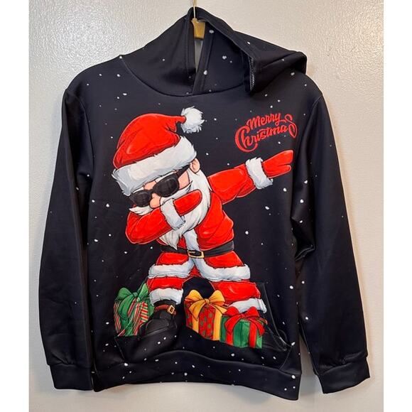 size 12 kids Santa dab hoodie pullover Christmas festive holiday polyester