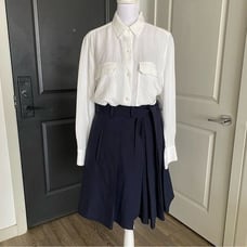 NWT Kenzo Kendo Navy Blue Pleated Virgin Wool Skort Size M/L