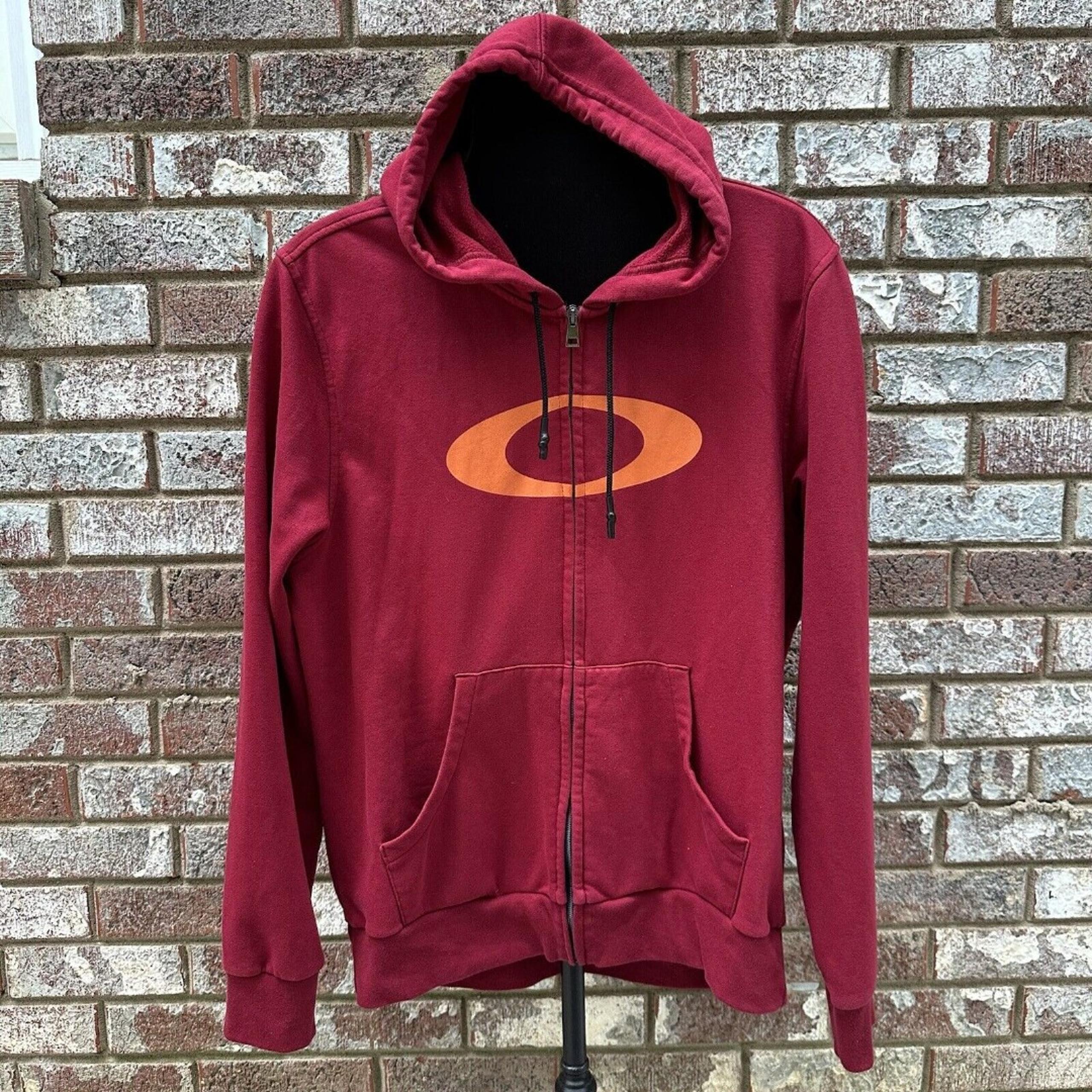 Oakley Ellipse Hoodie Sweatshirt Mens Size XL Red Orange Full Zip Activewear