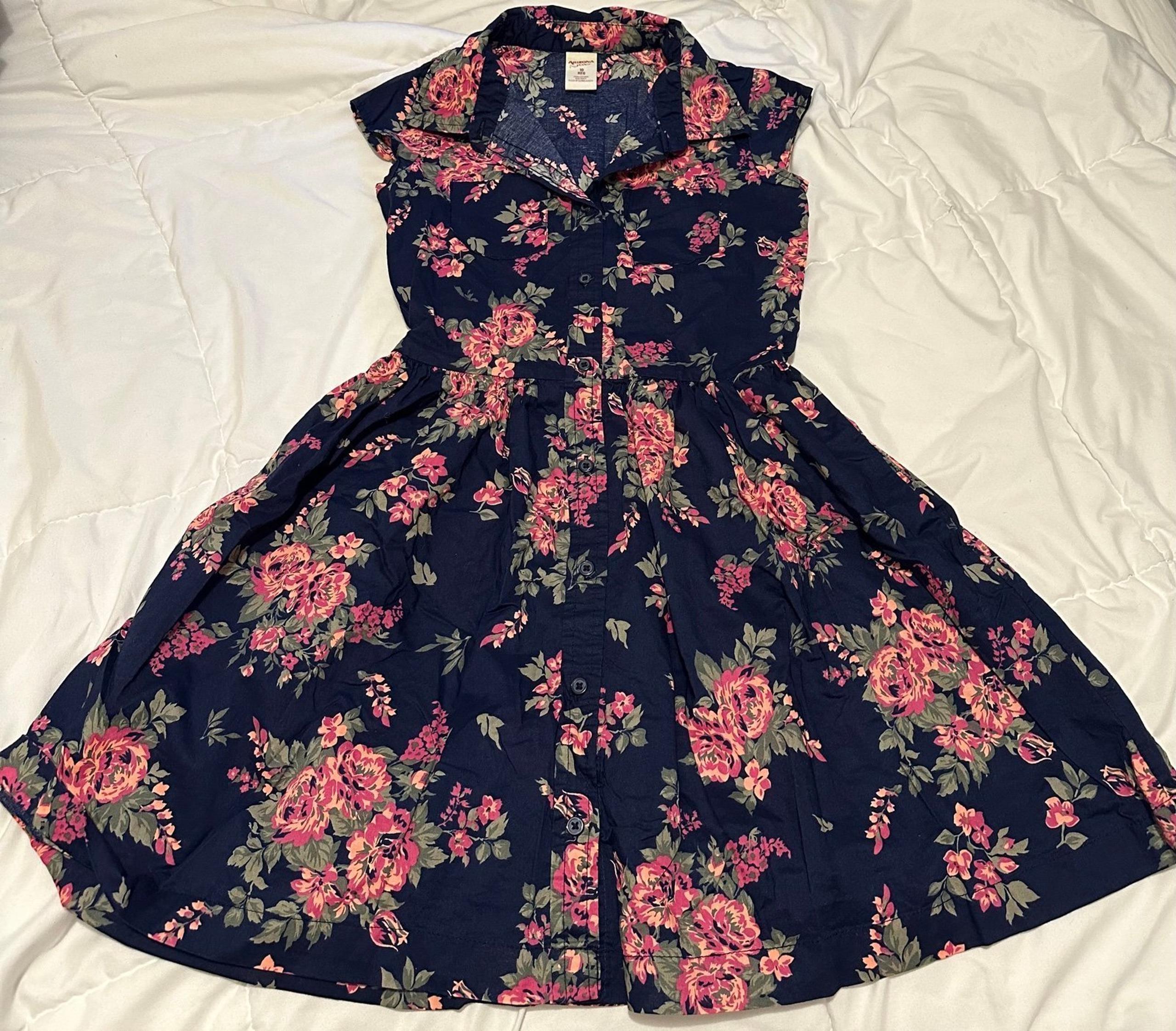 Arizona Jean Co floral Dress Navy Blue kids size 10 reg