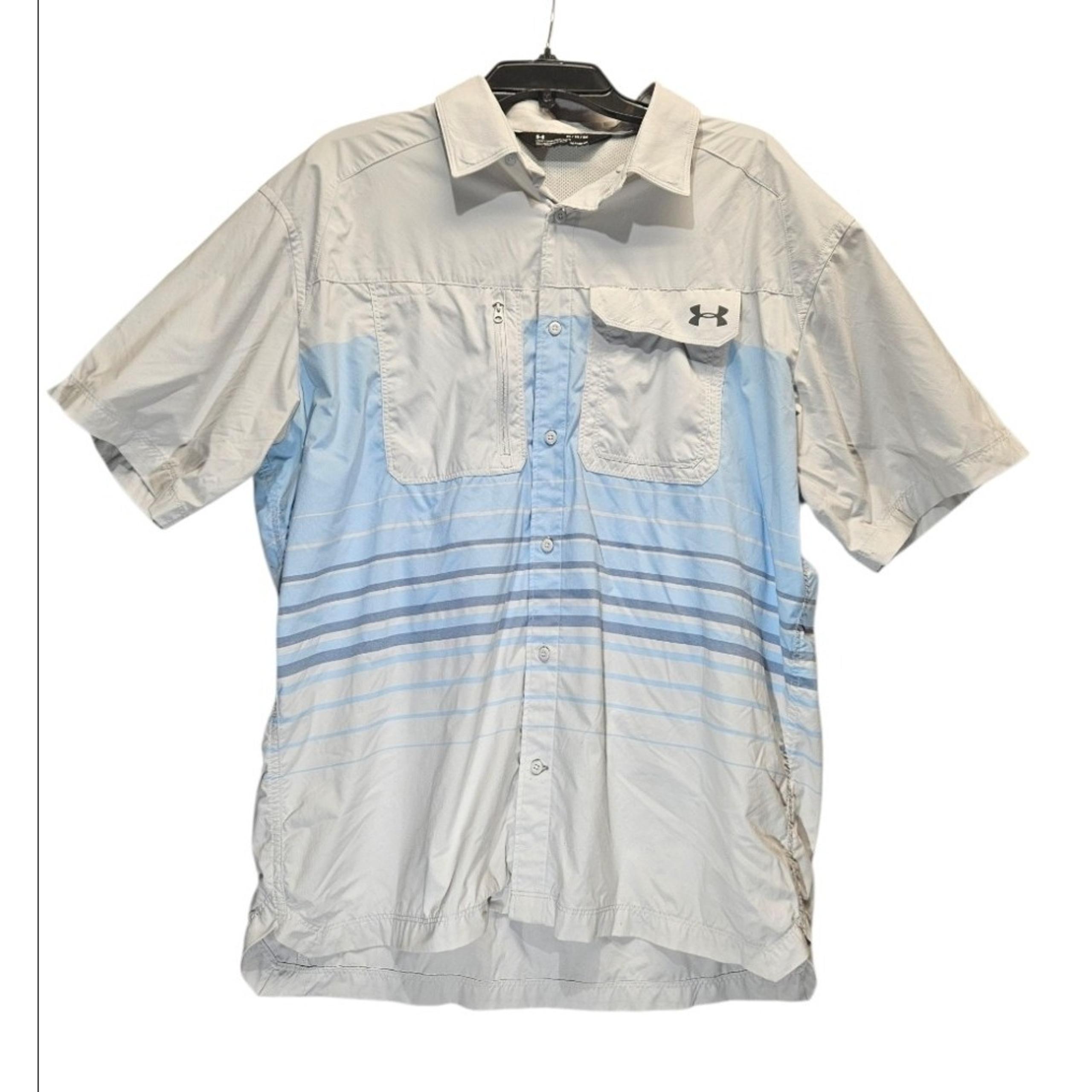 Under Armour Shirt Mens XL Blue Gray Fish Hunter Vented Button Up Performance
