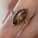 Unique Stone Vintage Ring in Solid 925 Sterling Silver. Marquis shaped cabochon