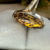 Unique Stone Vintage Ring in Solid 925 Sterling Silver. Marquis shaped cabochon