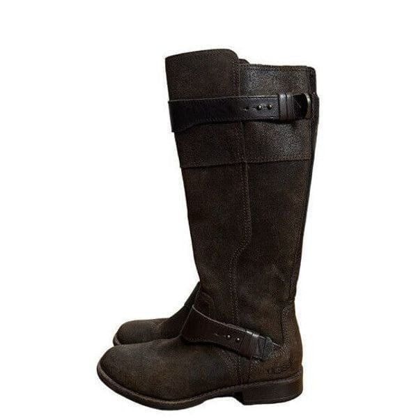 UGG Australia Boots Size 7 Dayle Lodge Brown Oiled Leather Tall Zip Riding