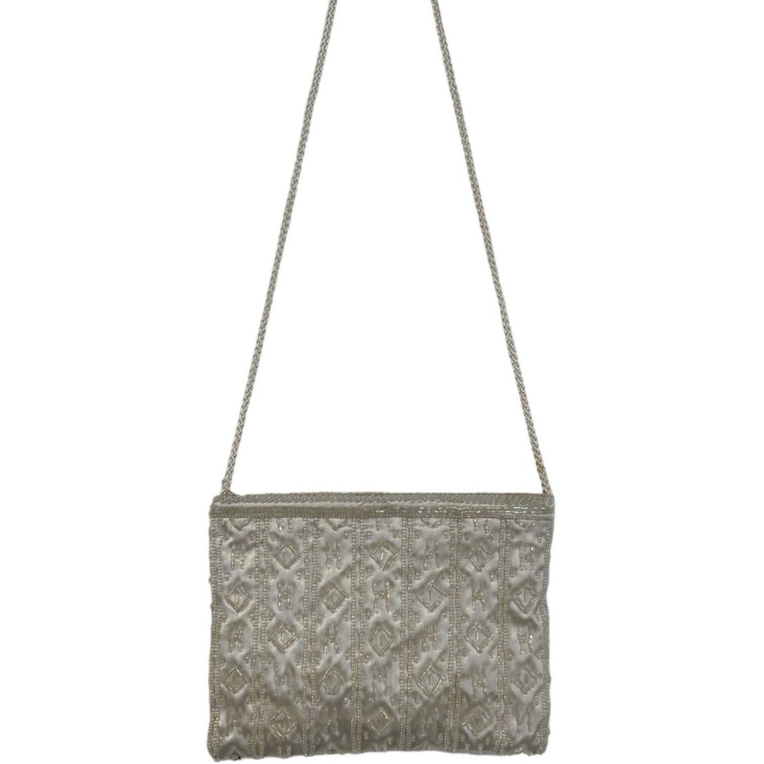 Vintage Valerie Stevens Off White Satin Beaded Small Crossbody Purse Bag Glam