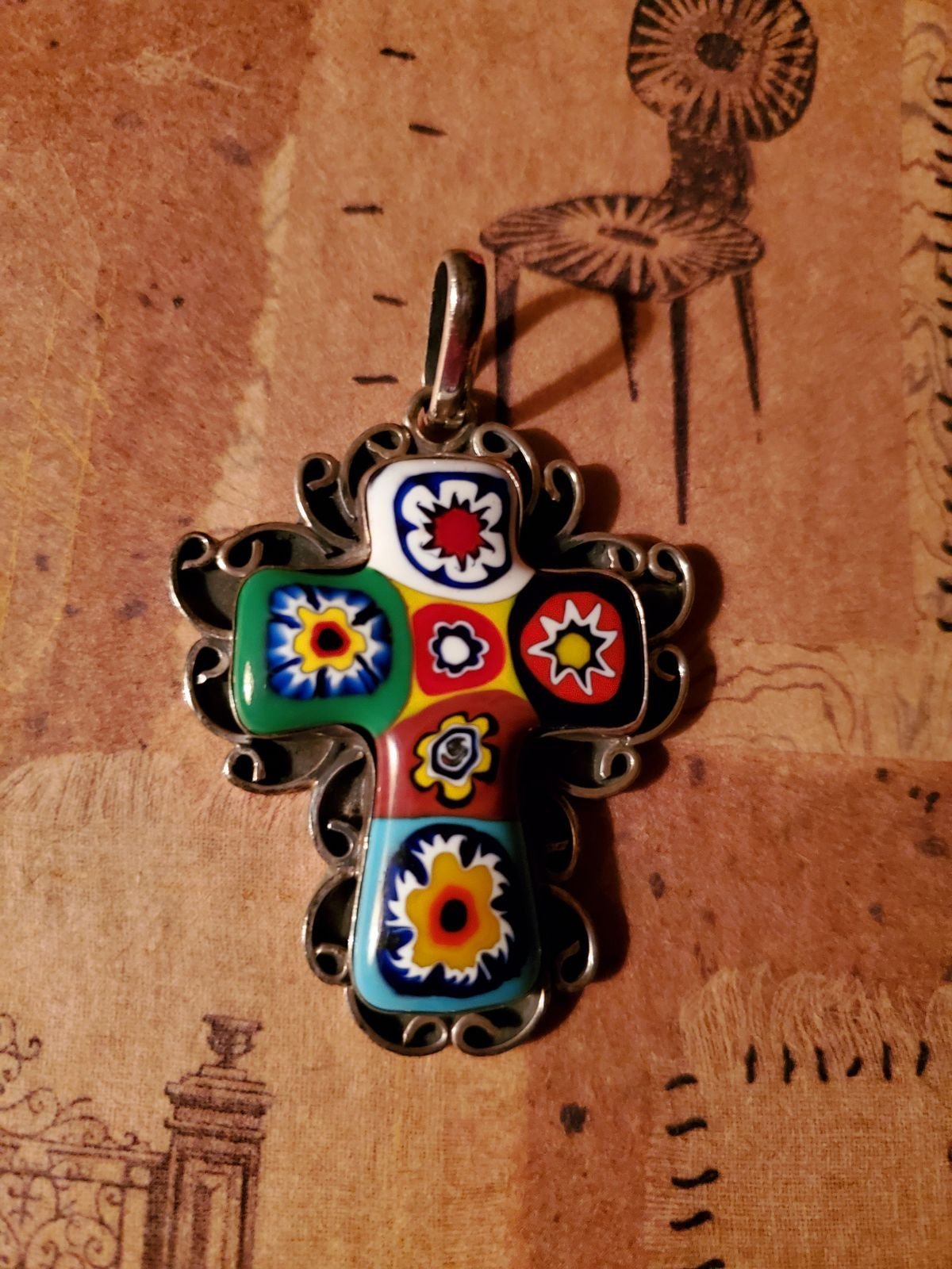 Vintage Italian Millefiori Cross Pendant (lowered shipping)
