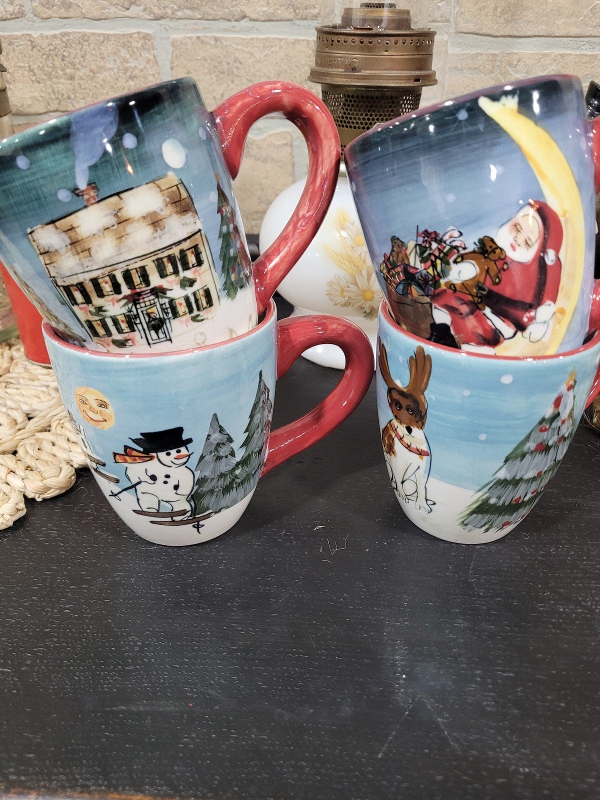 David Carter Brown Christmas Mugs Set of Four