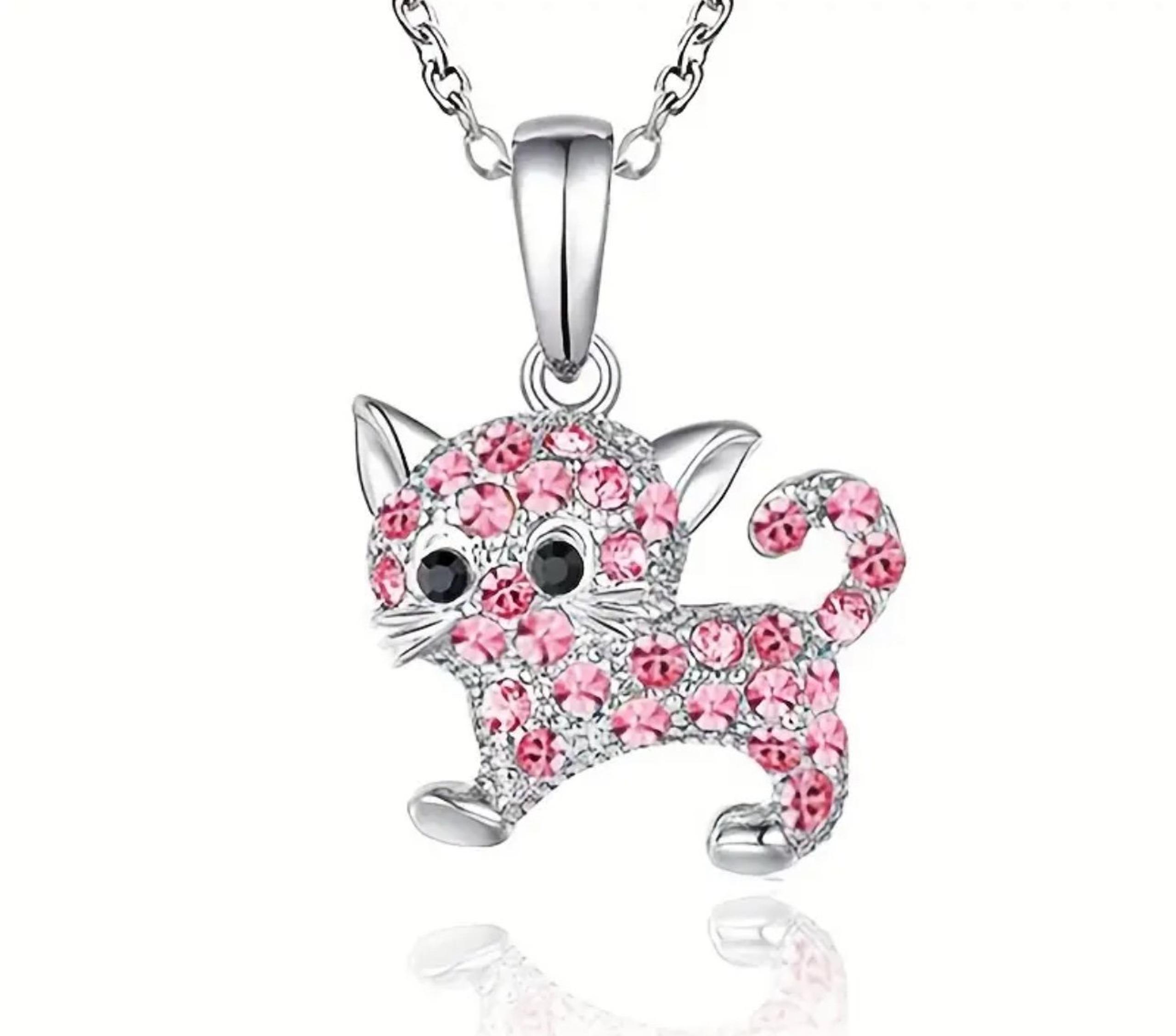 Rhinestone Kitty Necklace