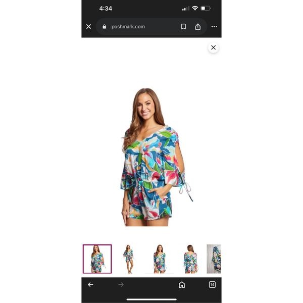 La Blanca Go With The Flo-ral Lightweight Coverup Floral Romper Size Medium