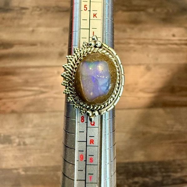 Stunning Boulder Opal Ring Southwestern Oval Framed Sterling Silver Size 9 New